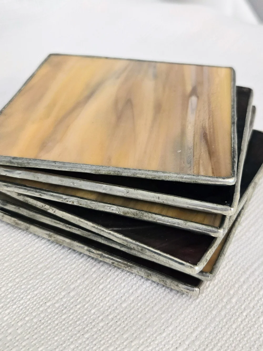 Slag Glass Coasters Stained Leaded Tan Brown 4x4